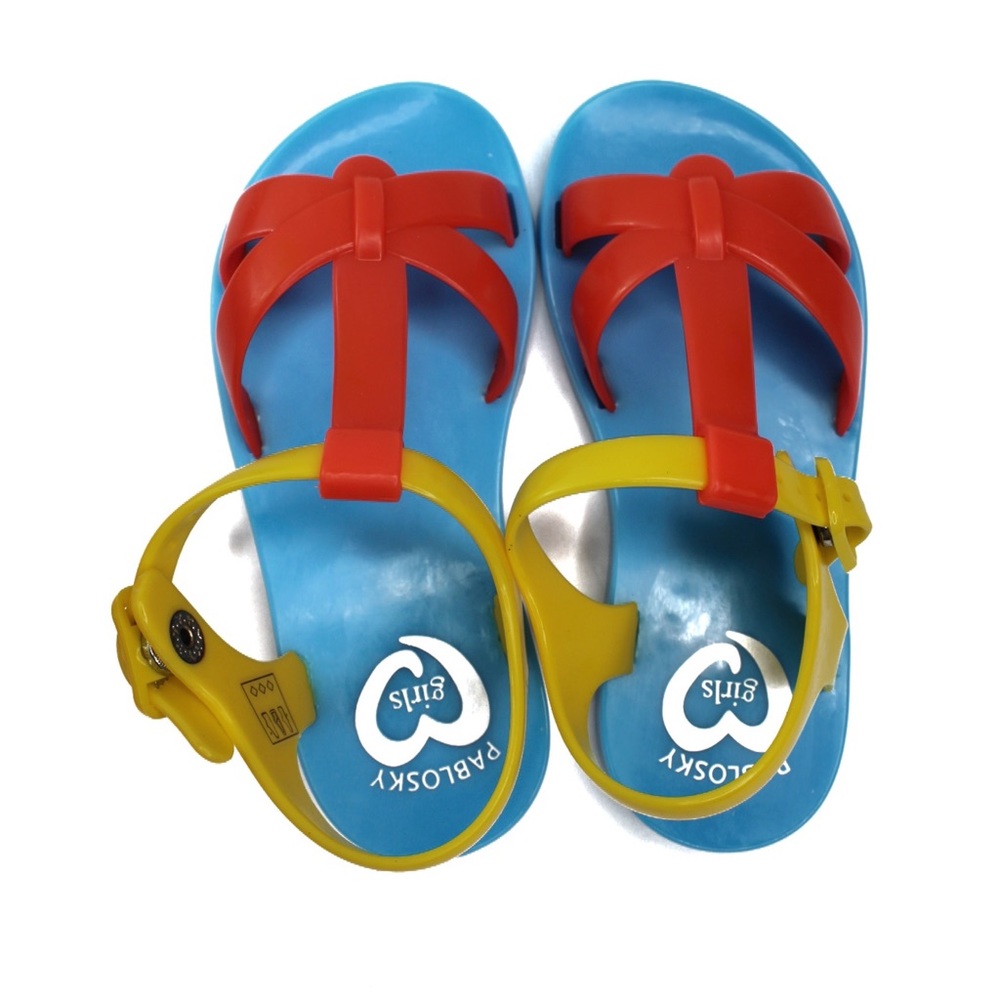 Pablosky Girls Retro Primary Color Naranja Amarillo Jelly Sandals 9 / EURO 26 - Picture 2 of 9